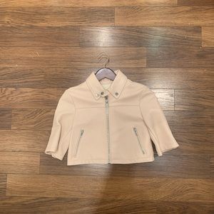 Maje leather cropped jacket, pale pink/beige